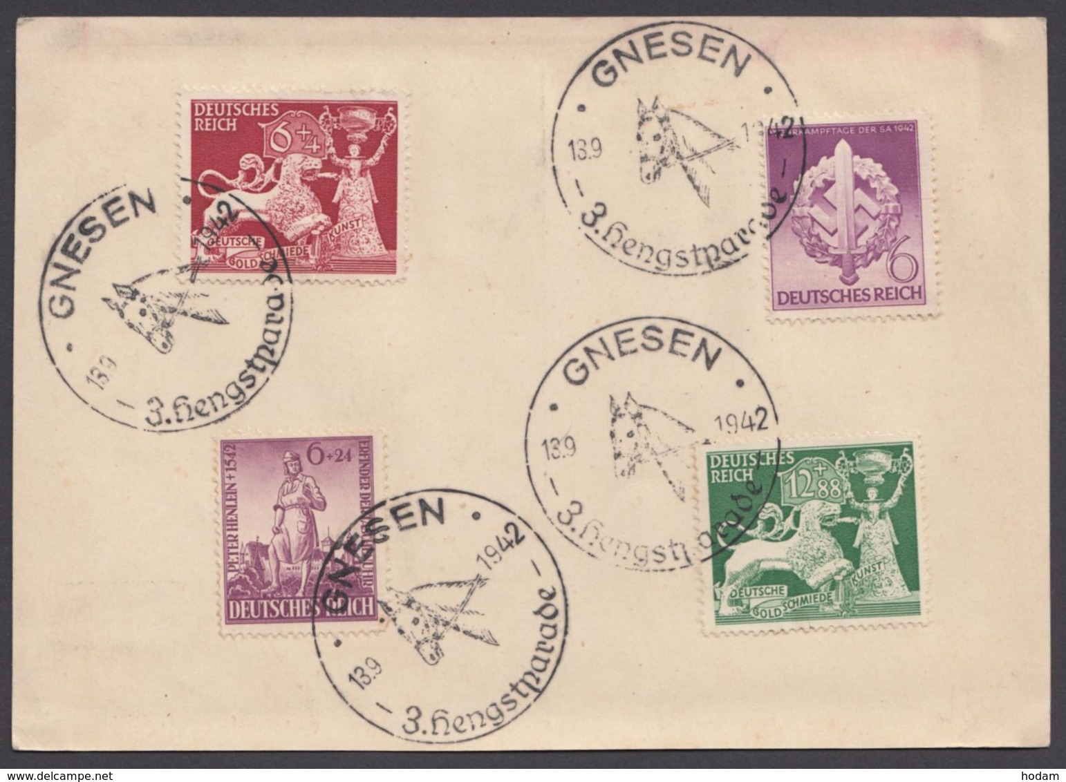 816/9, Karte Mit Sst. "Gnesen, 3.Hengstparade", 13.9.42 - Storia Postale