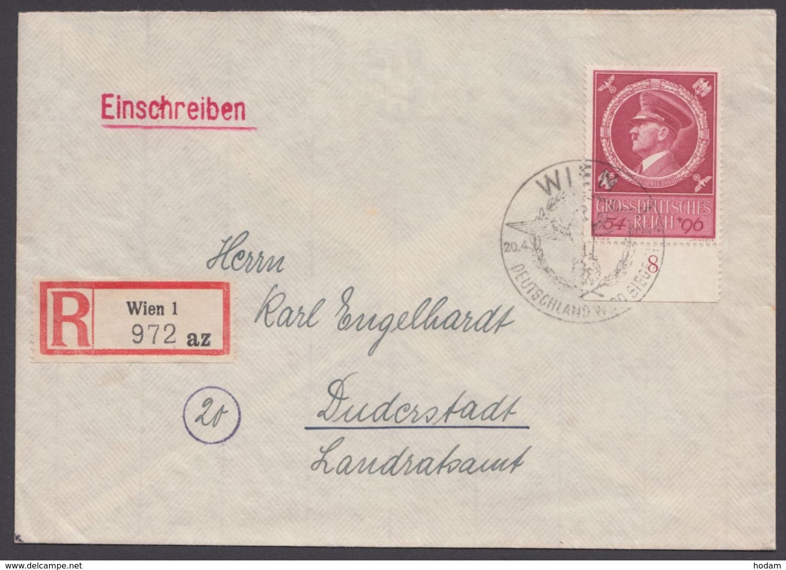 887, EF Auf R-Brief, Pass. Sst "Wien" - Briefe U. Dokumente