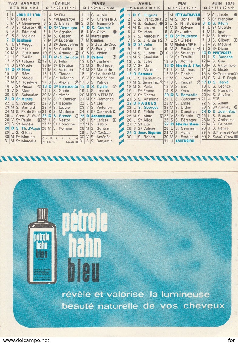 Calendriers : Pétrole Hahn : ( 2 Volets ) 1973 - Petit Format : 1971-80