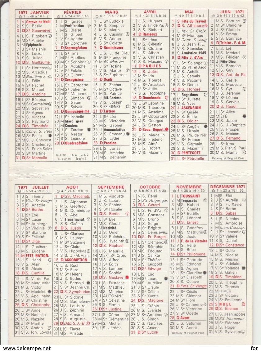 Calendriers : Librairie Du Sacré-coeur - H. DECITRE : Chat - ( 2 Volets ) 1971 - Formato Piccolo : 1971-80