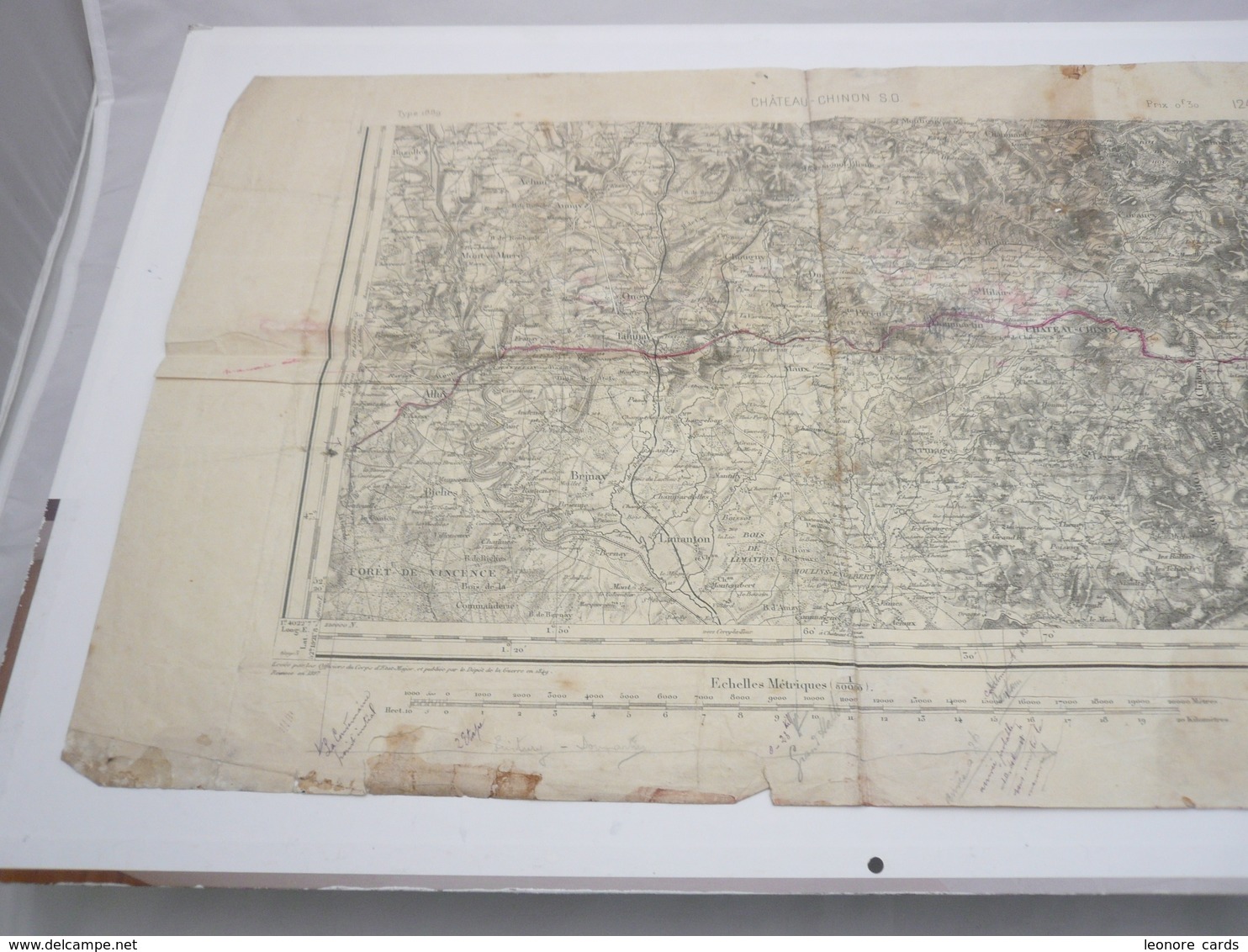 Vieux Papiers.Carte Géographique.Chateau-Chinon S.O.Type 1889.54 X 34 Cm - Cartes Géographiques