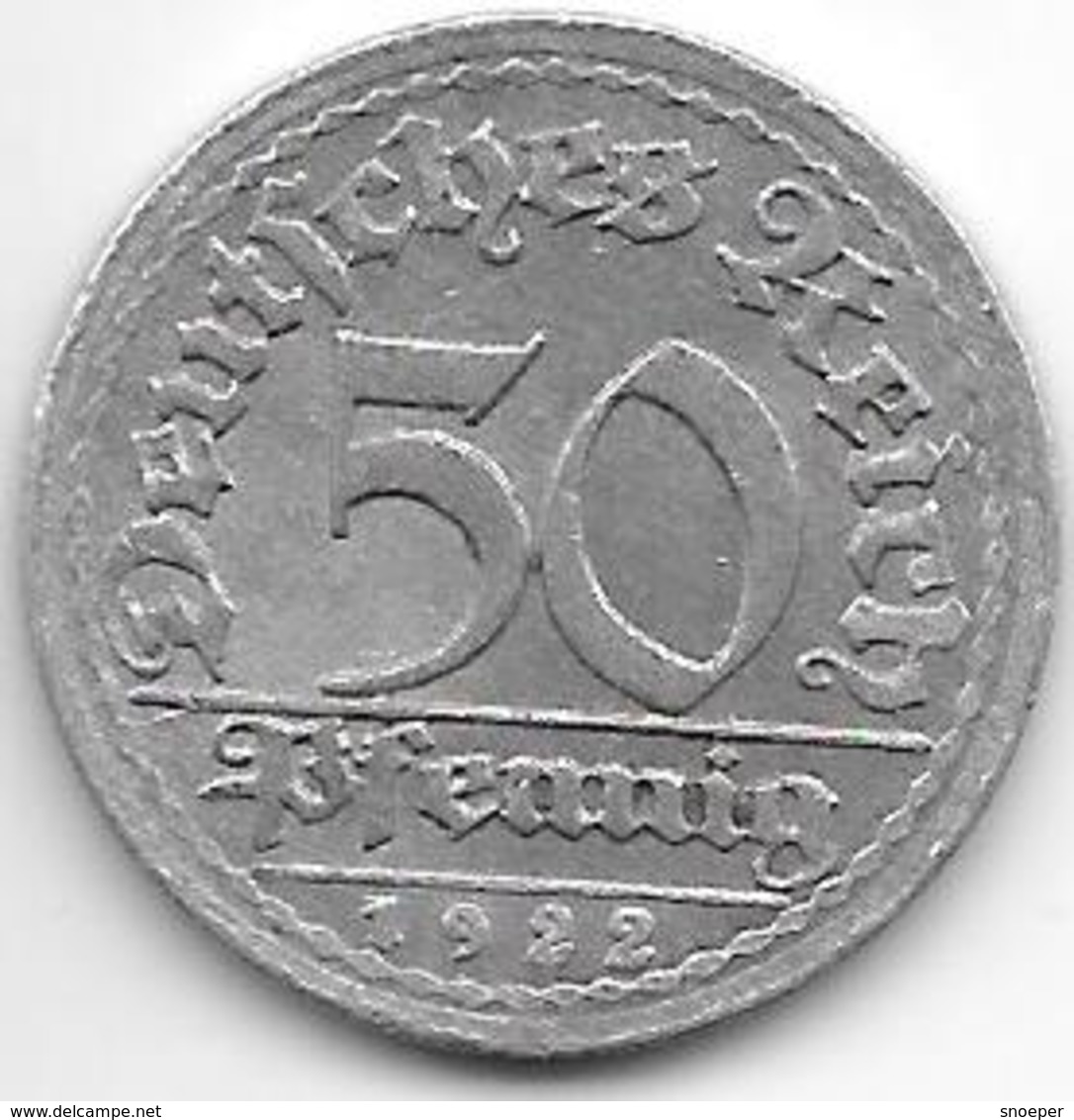 *germany  Weimar 50 Pfennig 1922 E   Km 27 Vf+ - 50 Rentenpfennig & 50 Reichspfennig