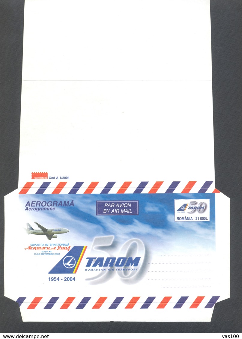 TRANSPORT, PLANES, TAROM AIR COMPANY, UNUSED AEROGRAMME, 2004, ROMANIA - Airplanes