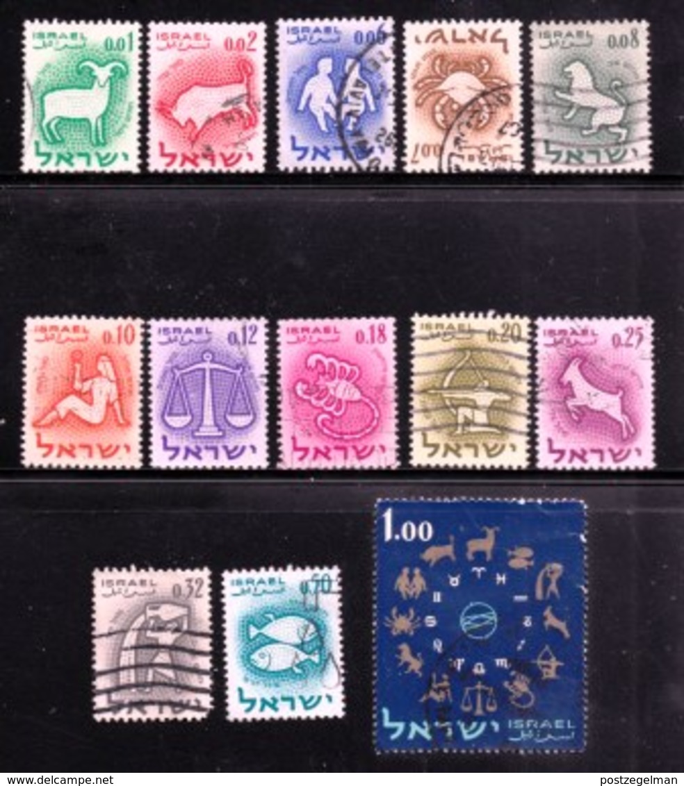 ISRAEL, 1961, Used Stamp(s ) Without Tab, Zodiac Series Complete, SG Number 198-210, Scannumber 17343 - Used Stamps (without Tabs)