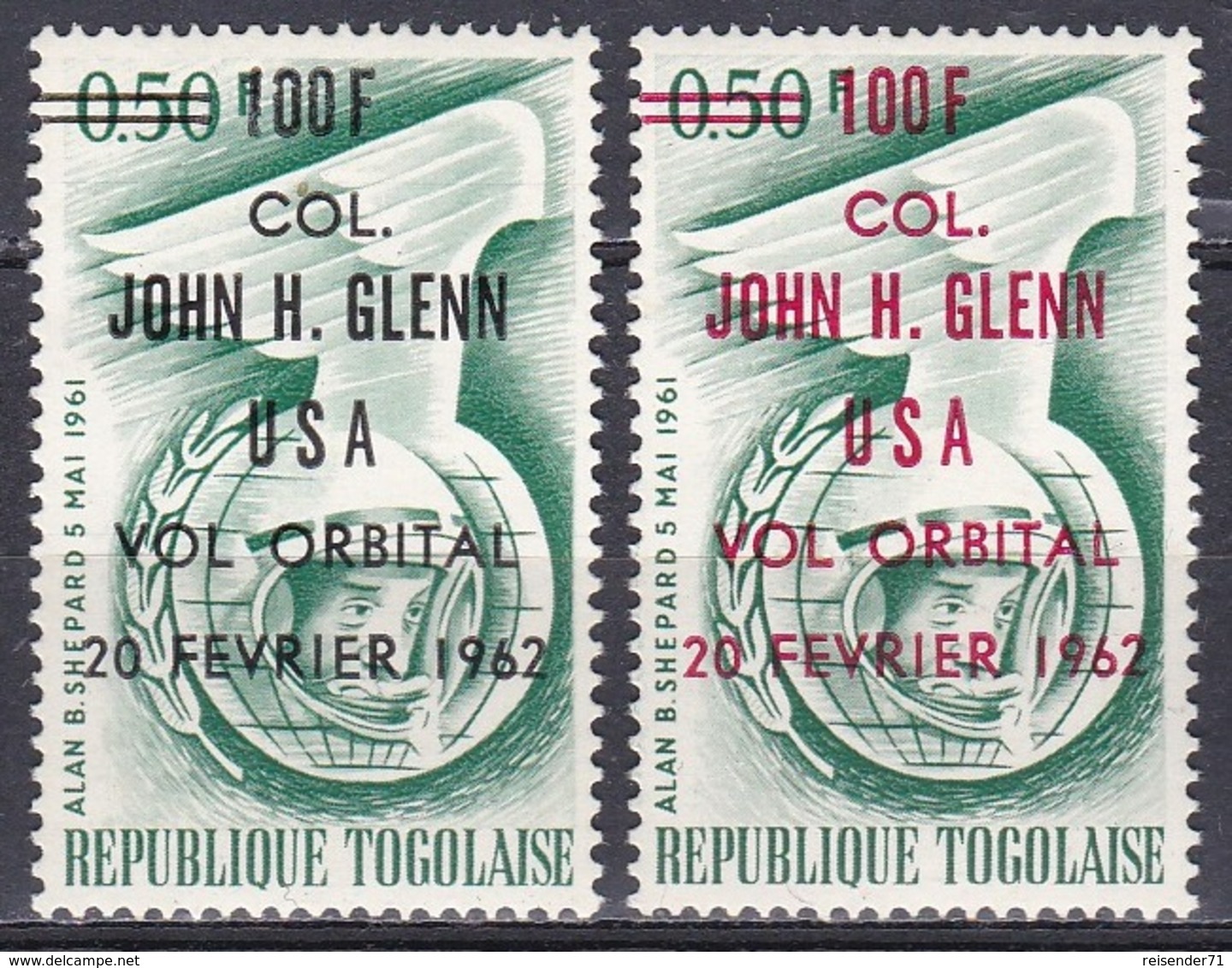 Togo 1962 Weltall Weltraum Kosmos Space Raumfahrt Astronautics Astronauten Kosmonauten John Glenn, Mi. 339 A+b ** - Togo (1960-...)
