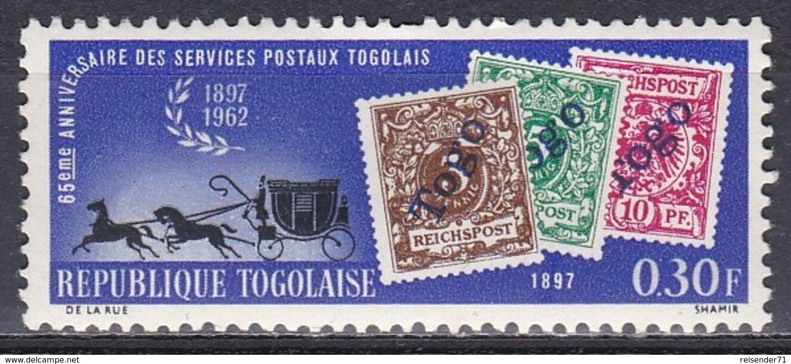 Togo 1963 Philatelie Philately Briefmarken Stamps Kolonie Colony Postgeschichte Postkutsche Kutsche Carriage, Mi. 356 ** - Togo (1960-...)