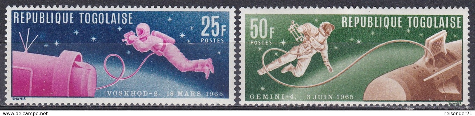 Togo 1965 Weltall Weltraum Kosmos Space Raumfahrt Astronautic Astronauten Kosmonauten Leonow Wight Gemini, Mi. 487-8 ** - Togo (1960-...)
