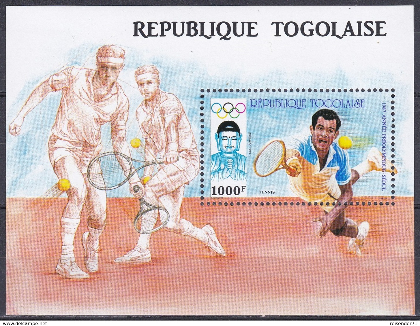 Togo 1987 Sport Spiele Olympia Olympics IOC Seoul Tennis Vorolympisches Jahr Buddha Buddhismus Statuen, Bl. 298 ** - Togo (1960-...)