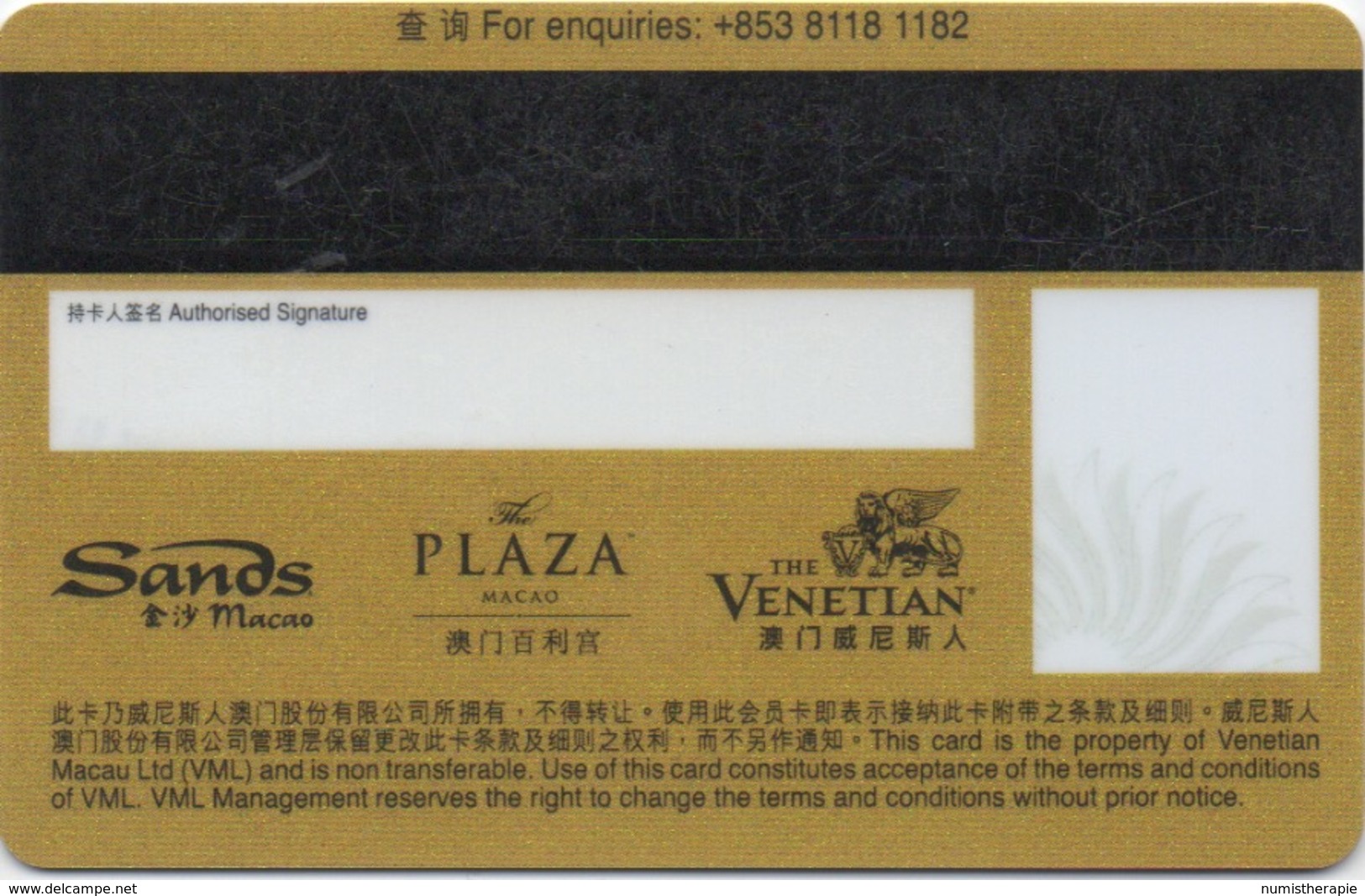 Carte De Membre Casino : Sands Rewards Club 金沙会 Macau Macao - Cartes De Casino