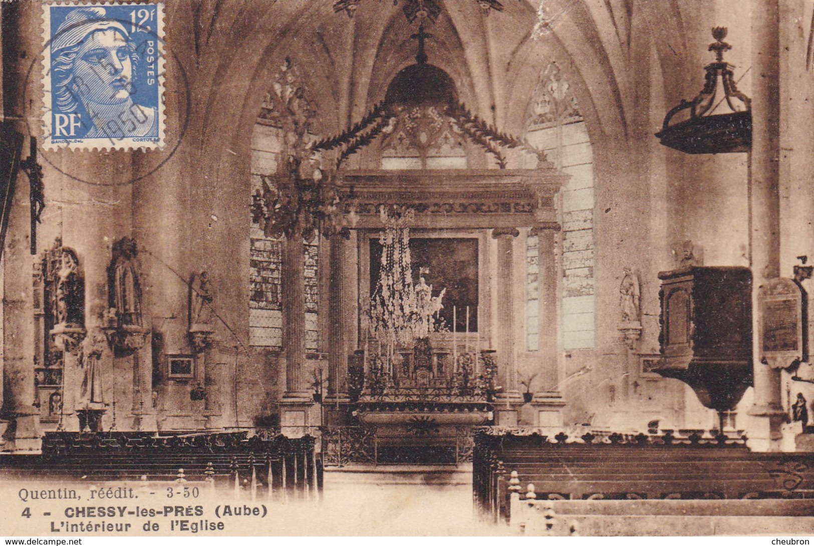 10. CHESSY LES PRES. CPA. .L'INTERIEUR DE L'EGLISE. ANNÉE 1950 + TEXTE - Autres & Non Classés