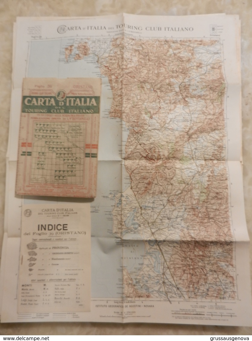 6) SARDEGNA ORISTANO FOGLIO 39 CARTA D'ITALIA DEL TOURING CLUB COMPLETO DI INDICE E BUSTA - Carte Geographique