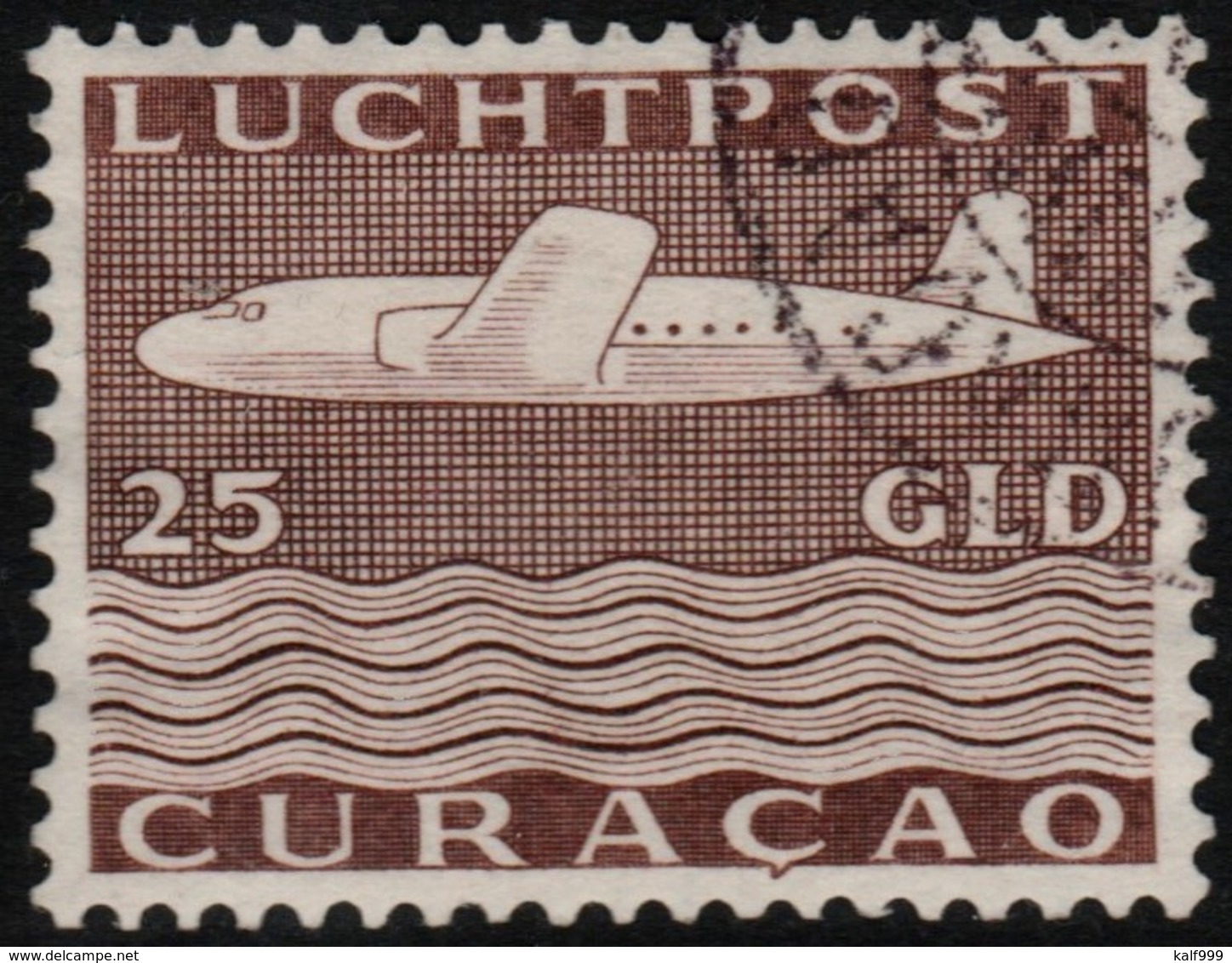 ~~~  Curacao 1947 - Airmail 25 Gulden  - NVPH LP88 (o) CV 110.00 Euro ~~~ - Curaçao, Antilles Neérlandaises, Aruba