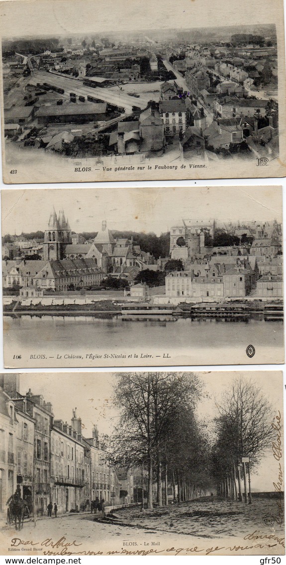 4 CPA  -  BLOIS  (41)   Le MAIL -  Le Chateau, L'Eglise St Nicolas, -  Faubourg De Vienne - Maison De Denis Papin - Blois