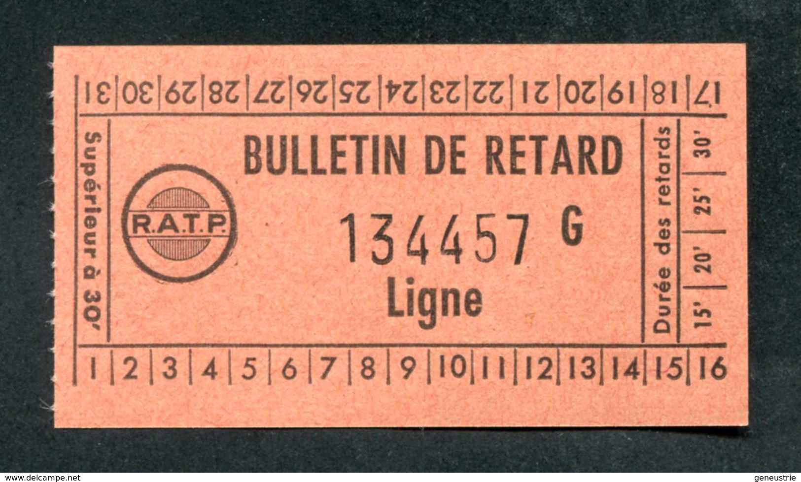 Bulletin De Retard RATP - Années 60/70 - Ticket De Métro - RER - Autres & Non Classés