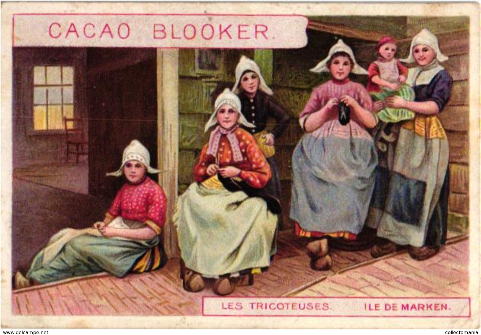 8 Chromo Cards C1890 Cacao Chocolade Chocolate Blooker Eiland Ile MARKEN Island Holland Hindeloopen Dog Cart - Autres & Non Classés