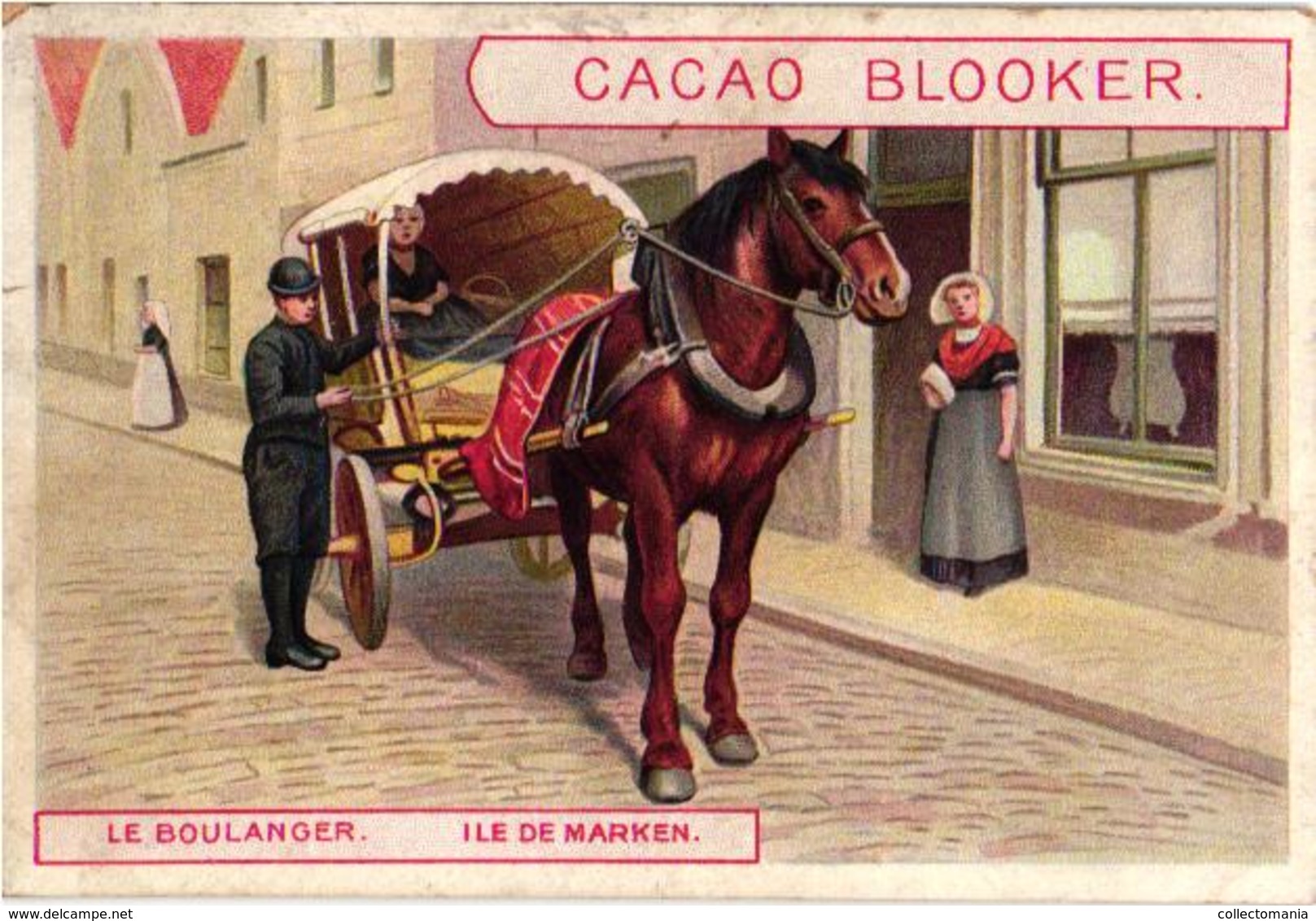 8 Chromo Cards C1890 Cacao Chocolade Chocolate Blooker Eiland Ile MARKEN Island Holland Hindeloopen Dog Cart - Autres & Non Classés