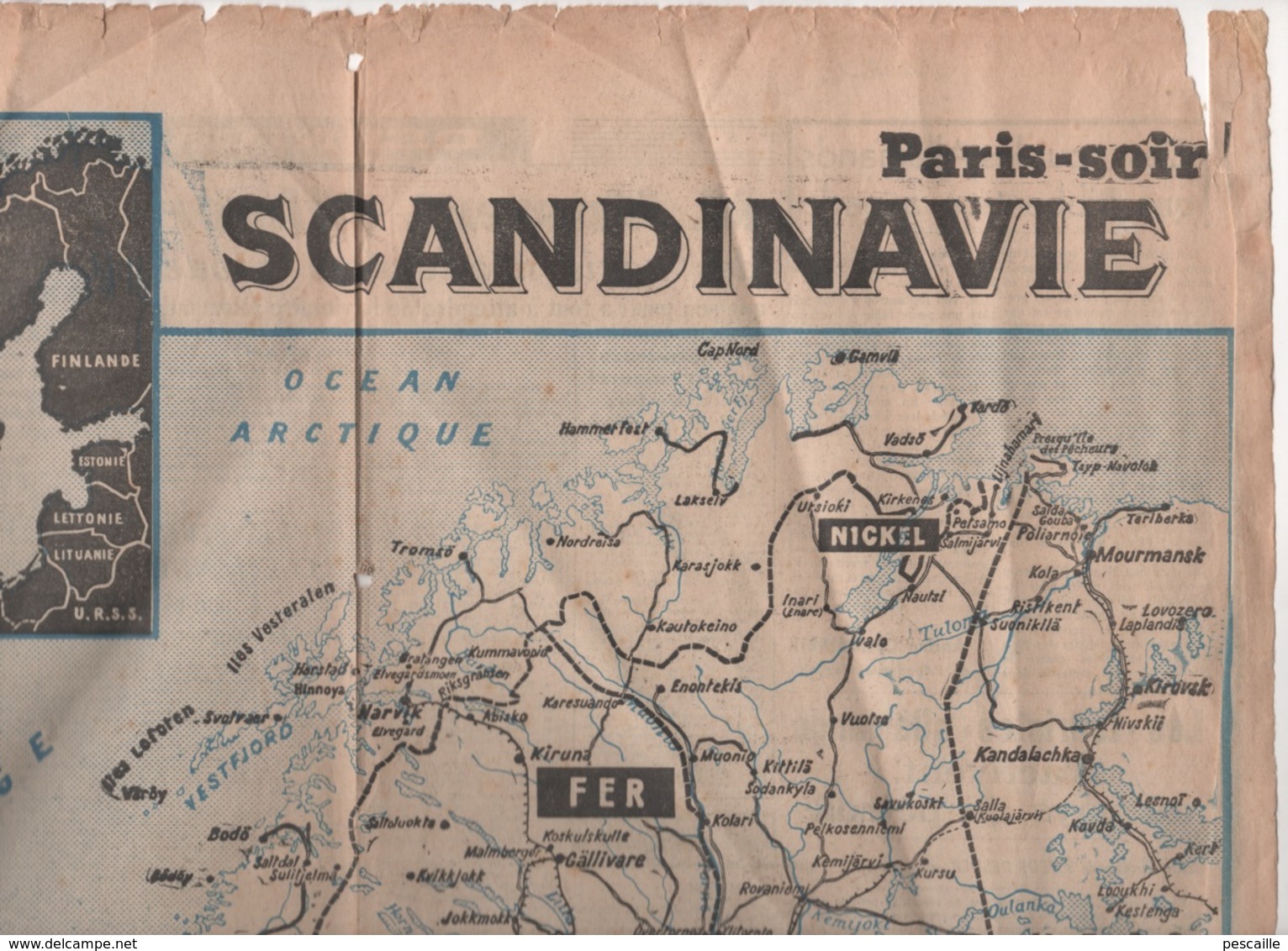 CARTE DE LA SCANDINAVIE PARUE DANS LE JOURNAL PARIS-SOIR DU 1er MAI 1940 - FINLANDE SUEDE NORVEGE DANEMARK - RESSOURCES - Mapas Geográficas