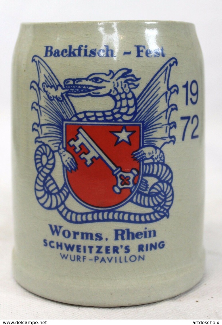 Chope à Bière En Grès - Backfisch-Fest Worms Rhein Schweitzer's Ring 1972 - Autres & Non Classés