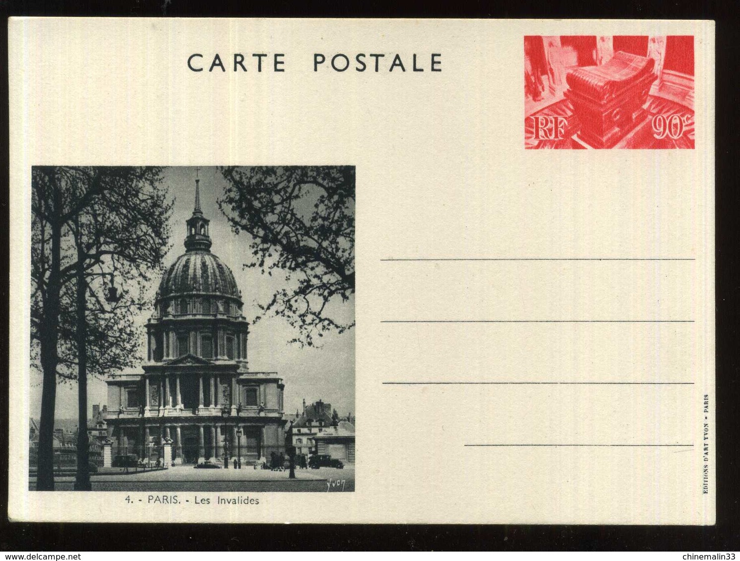 CARTE POSTALE ENTIER POSTAL 90 CTS PARIS LES INVAIDES - Prêts-à-poster: Réponse