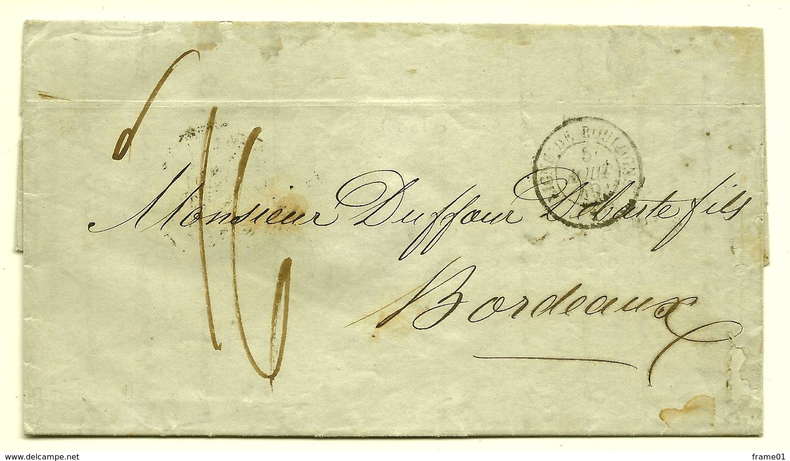 LAC 1849 London --> Bordeaux, Port Du Taxé 16 Decimes, Timbre Ligne  De Boulogne - ...-1840 Préphilatélie