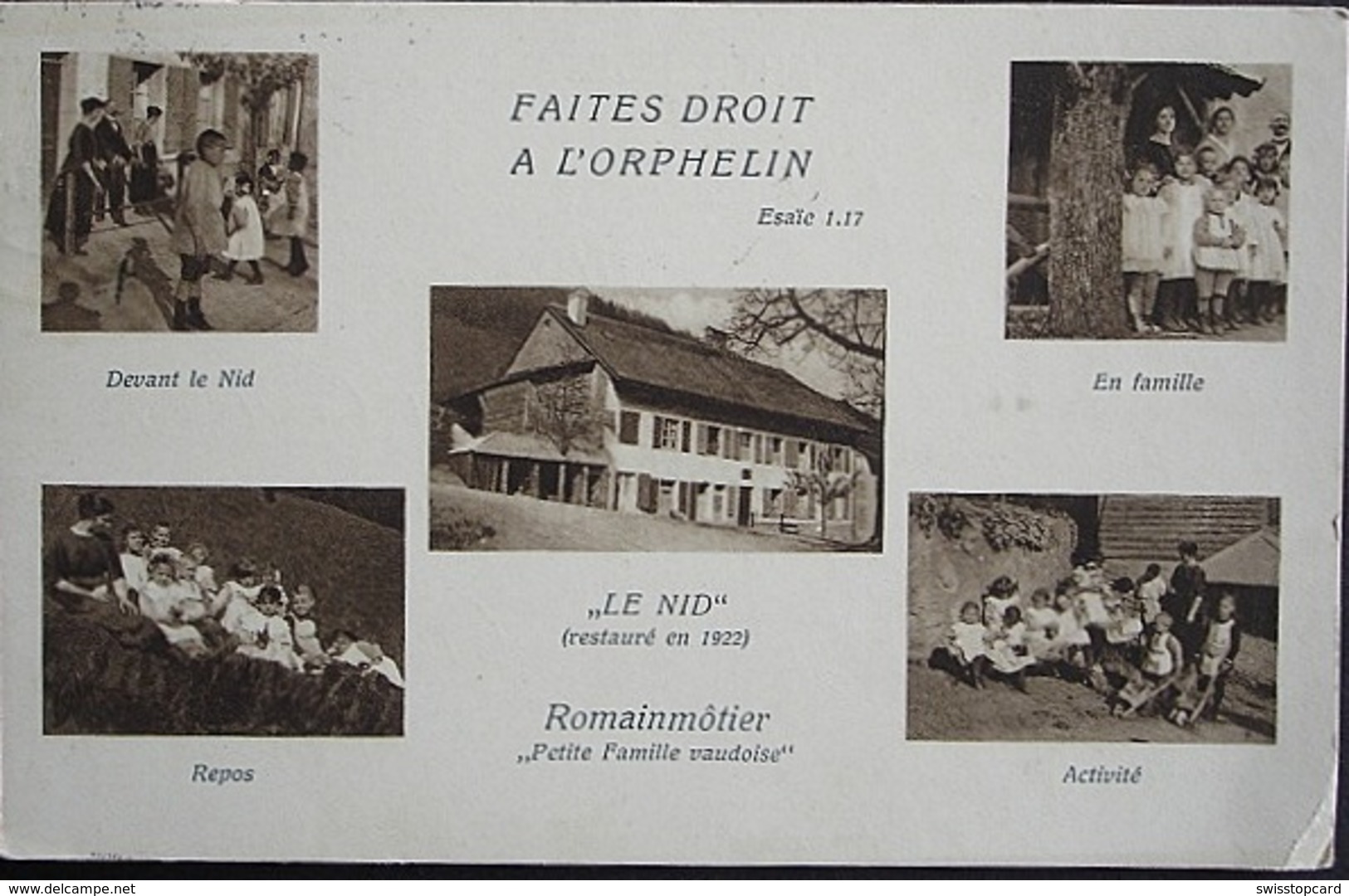 ROMAINMÔTIER Le Nid Faites Droit A L'Orphelin 1923 Gel. Von Vallorbe Nach Oron-Le-Châtel - Oron