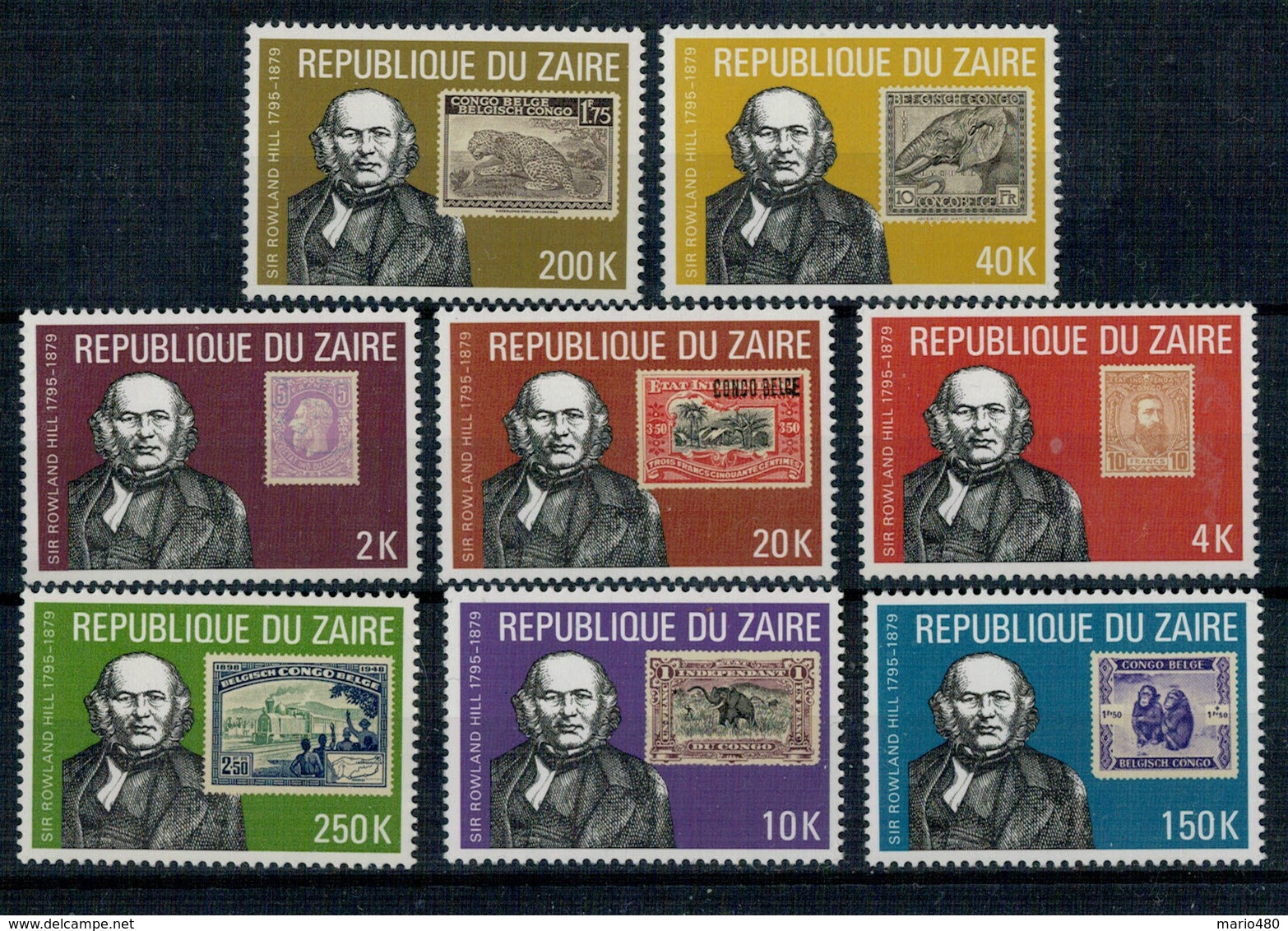 ZAIRE   1980   THE  100th  ANNIVERSARY  OF  THE  DEATH  OF  SIR  ROWLAND  HILL      MNH**   SET X 8 - Nuovi