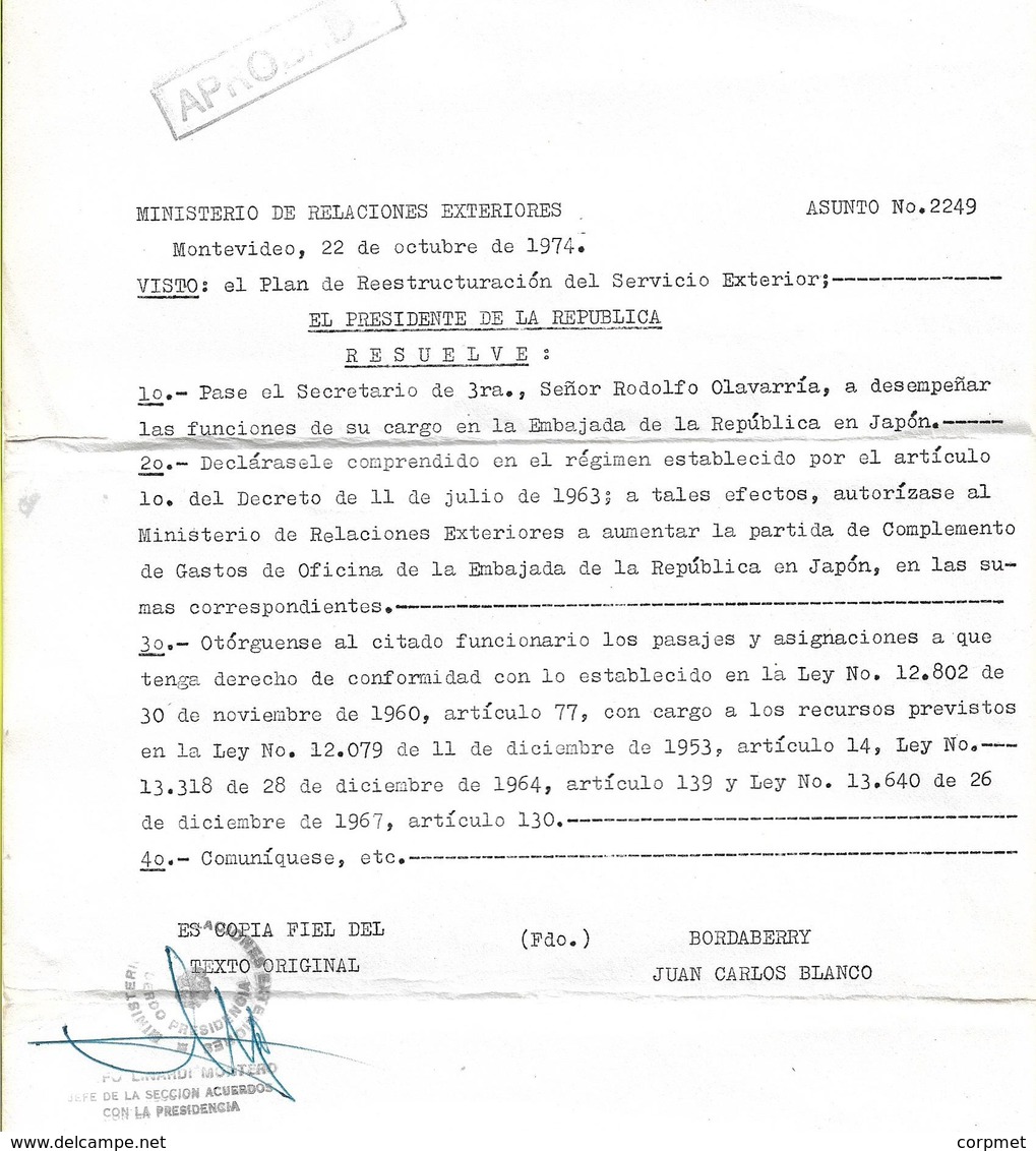 URUGUAY  - DIPLOMATIC   PASSPORT - PASSEPORT +  previous Presidential letter with designation to JAPAN embassy (scan 8)