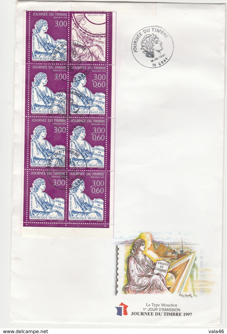 CARNET JOURNEE DU TIMBRE 1997  TYPE MOUCHON SUR ENVELOPPE OBLITERATION GRAY - Stamp Day