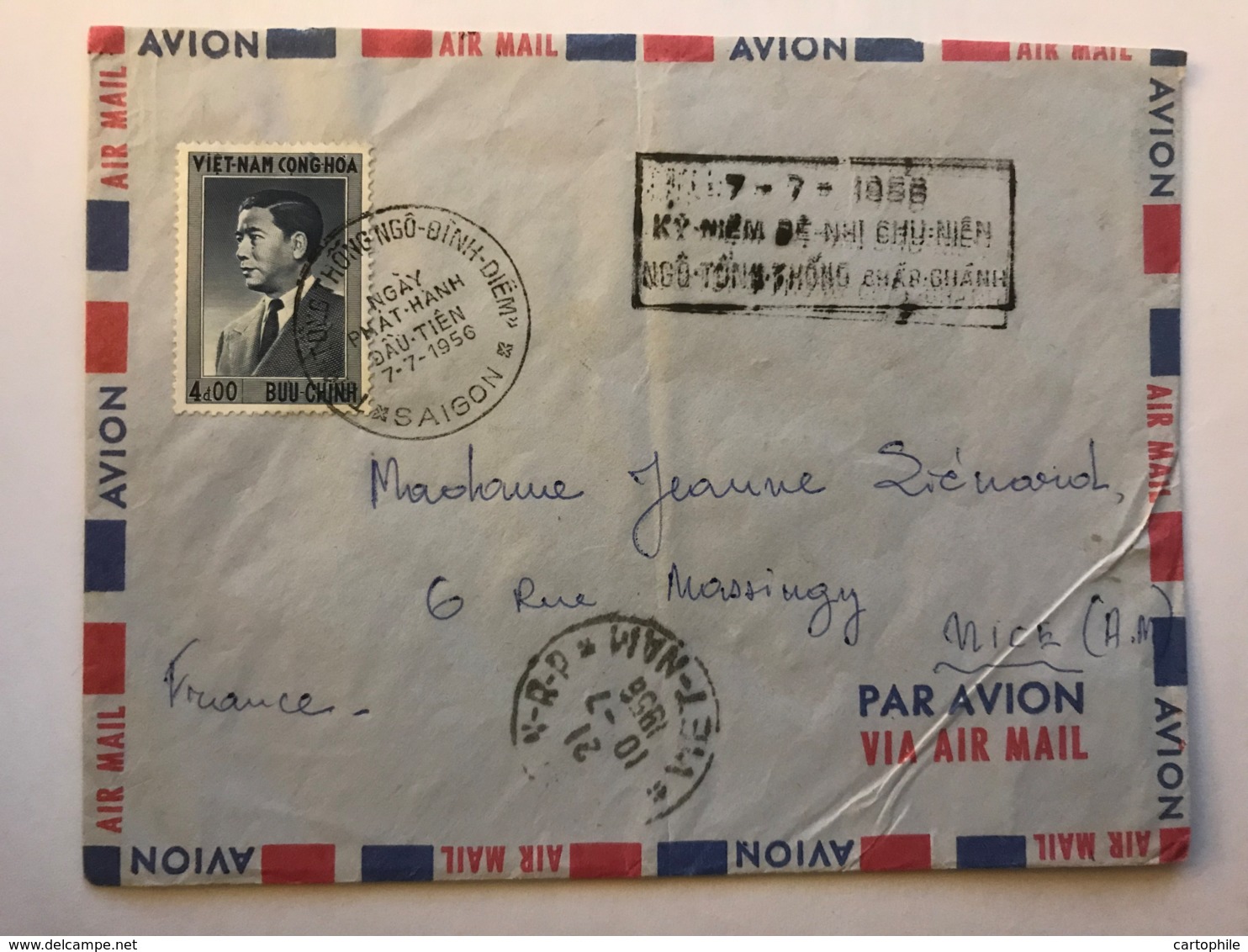 SOUTH VIET NAM - Letter 1956 From SAIGON Air Mail To France - FDC - Vietnam