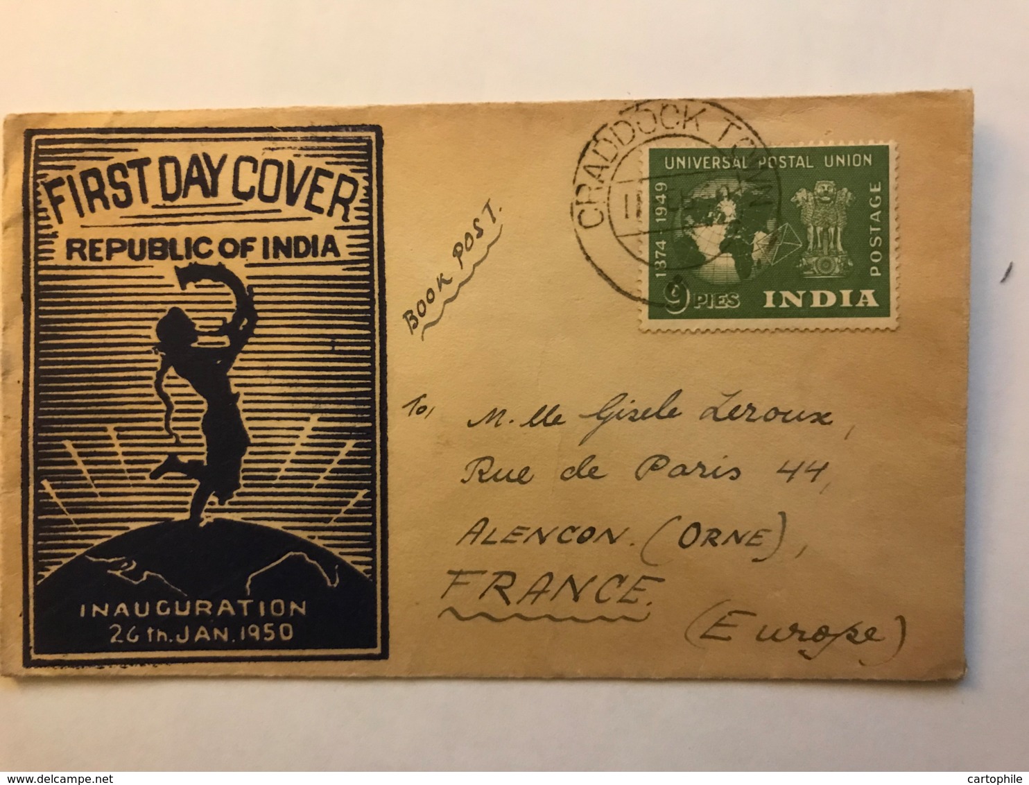 INDIA - Not FDC Republic Of India Inauguration 26 Jan 1950 - Shipping To France 11 Feb 1950 - Lettres & Documents