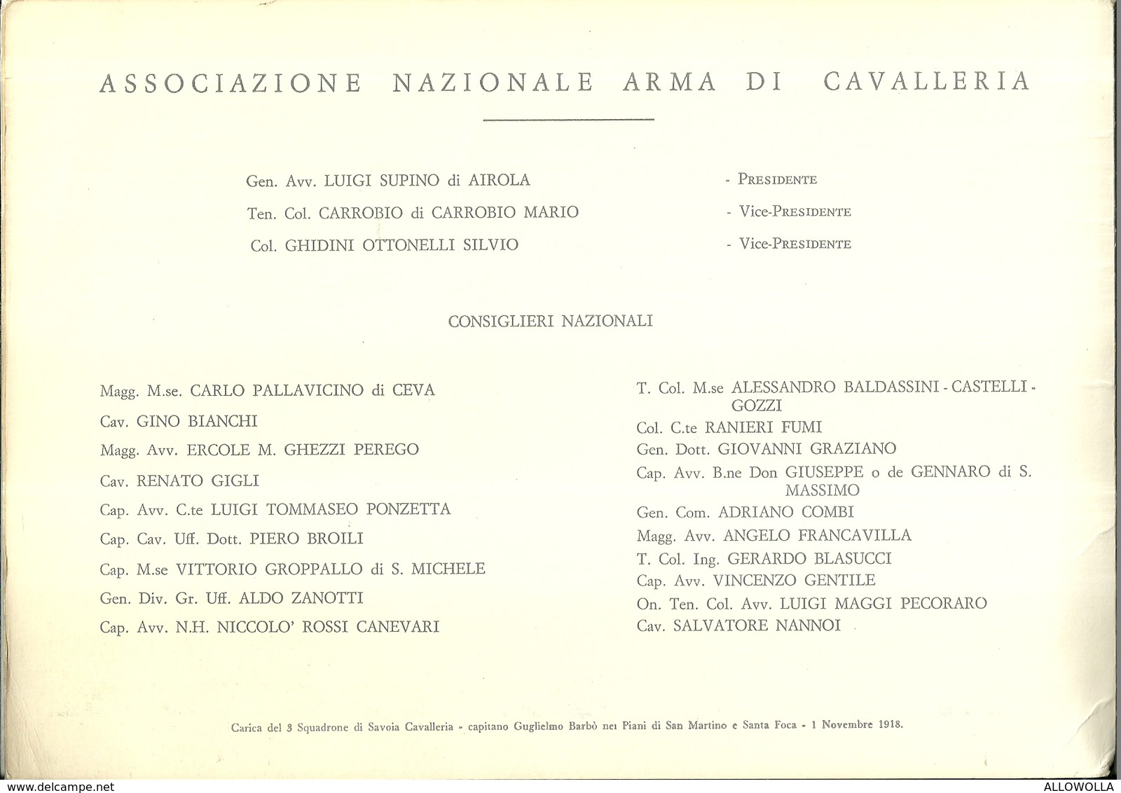 2277 "ASS.NAZ.ARMA DI CAVALLERIA-LA CAVALLERIA NEI BOLLETTINI DEL COM SUPR.-1/11-5/11/1918 - CALENDARIO 1968" ORIGINALE - Grand Format : 1961-70