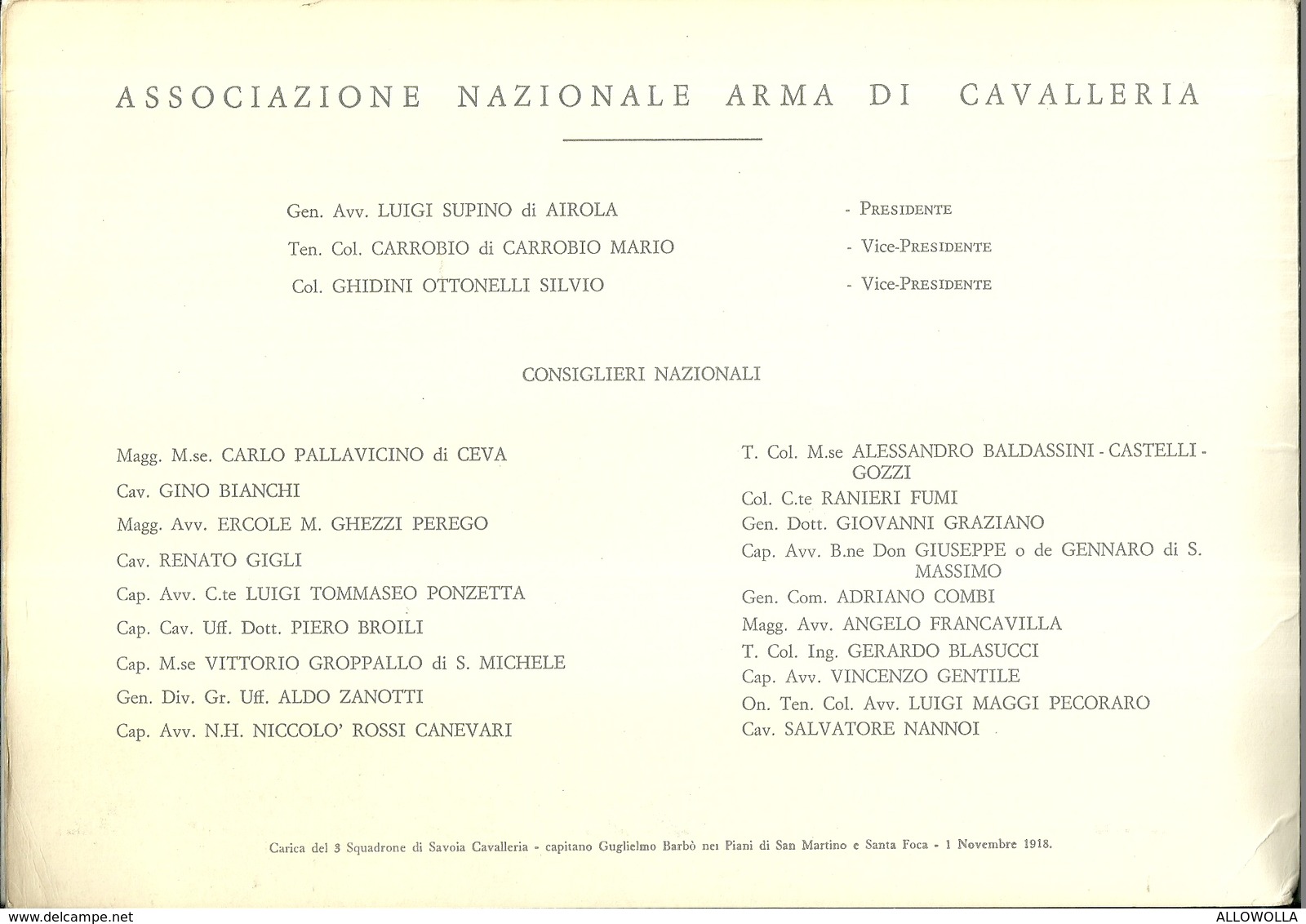 2277 "ASS.NAZ.ARMA DI CAVALLERIA-LA CAVALLERIA NEI BOLLETTINI DEL COM SUPR.-1/11-5/11/1918 - CALENDARIO 1968" ORIGINALE - Tamaño Grande : 1961-70