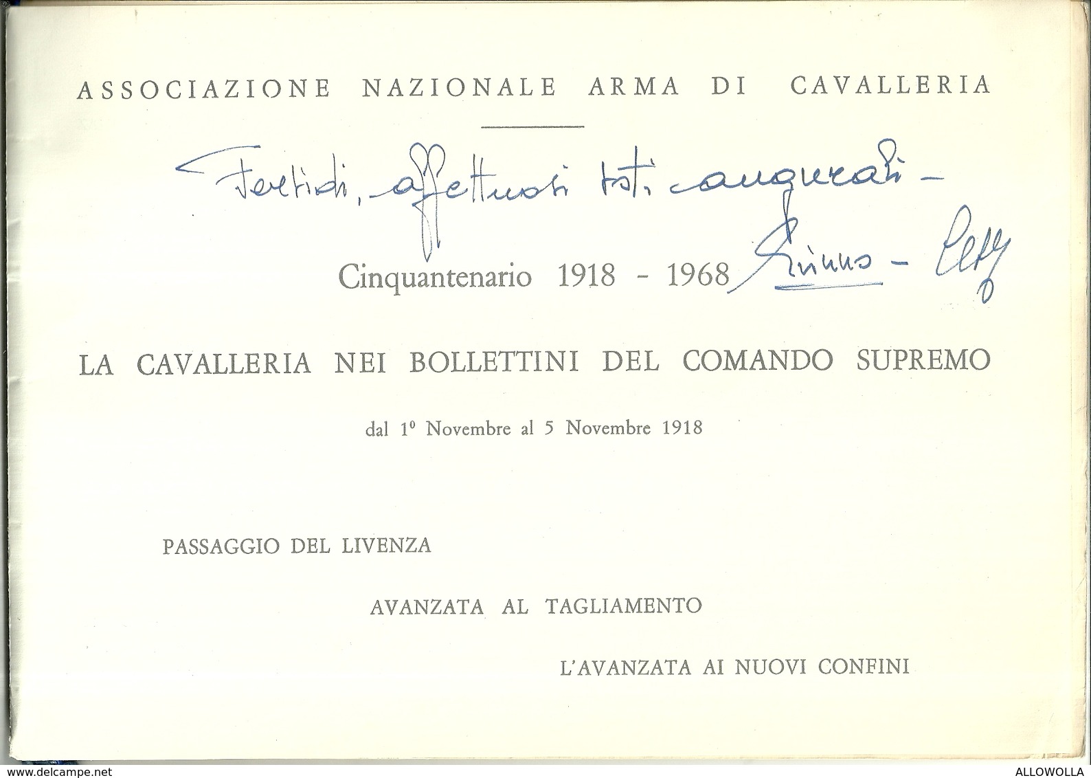 2277 "ASS.NAZ.ARMA DI CAVALLERIA-LA CAVALLERIA NEI BOLLETTINI DEL COM SUPR.-1/11-5/11/1918 - CALENDARIO 1968" ORIGINALE - Big : 1961-70