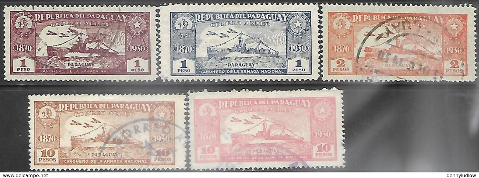 Paraguay  1931-9  Sc#C39-41, C51, C53 Airmails Used   2016 Scott Value $6.05 - Paraguay