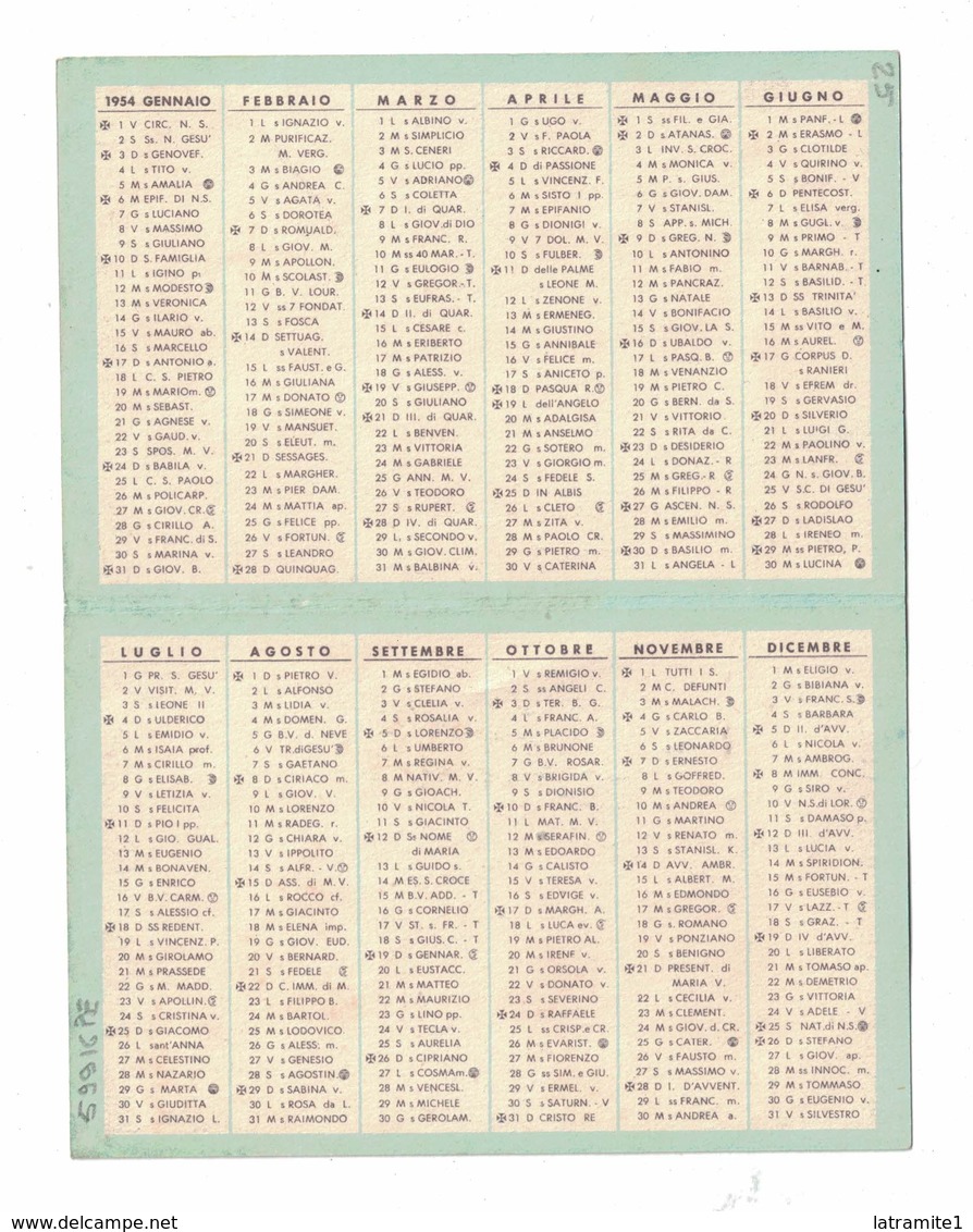 CALENDARIETTO BERTELLI  ALMANACCO 1954 SEMESTRINO - Altri & Non Classificati