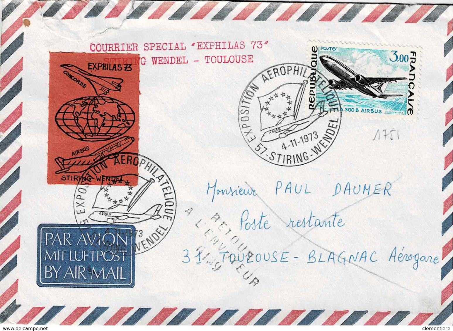 TP N° 1751 Seul Sur Enveloppe De Stiring-Wendel Avec Courrier Spécial "Exphilas 73" - 1961-....