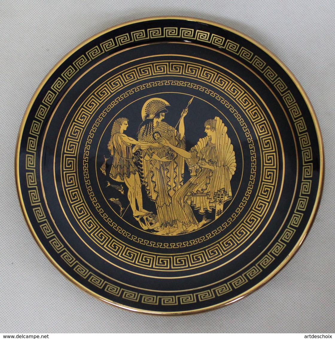 Assiette De Collection Céramique Peinte à La Main Dorée Or 24K - Grèce - Borden