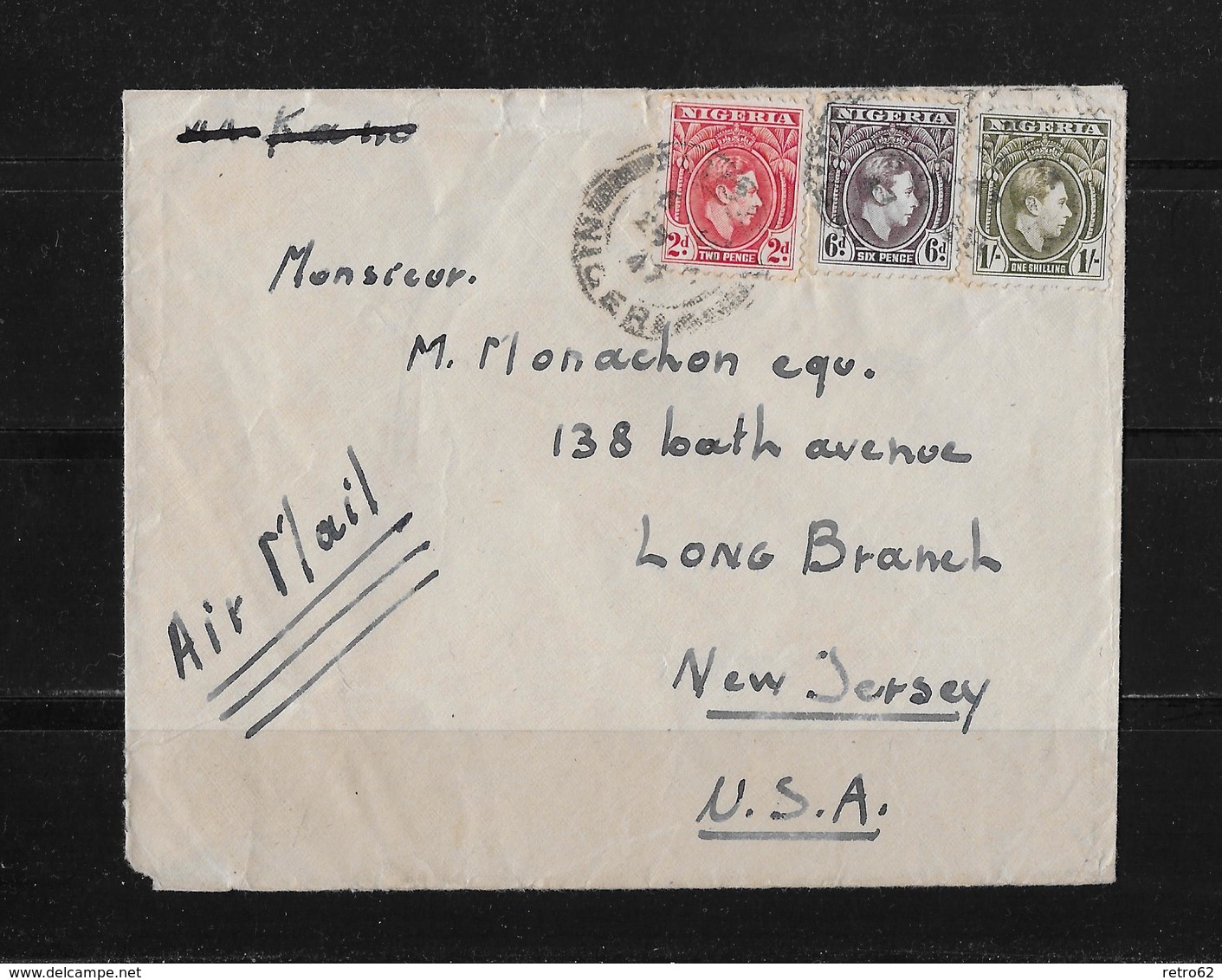 1947 Nigeria Luftpost Brief Jos Long Branch USA - Nigeria (...-1960)