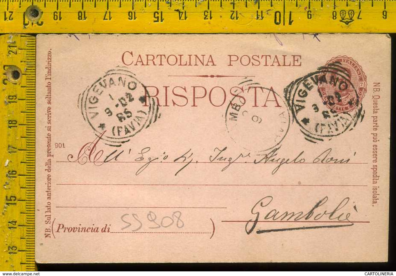 Regno Umberto Cartolina Intero Postale Annullo Tondo Riquadrato Vigevano Per Gambolò Pavia - Storia Postale