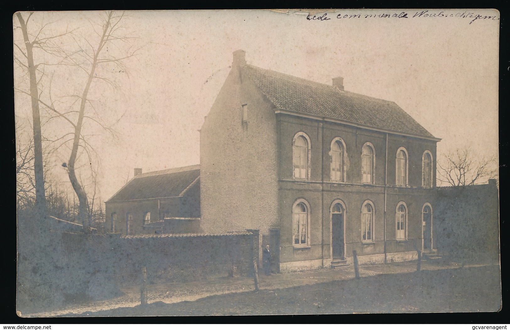 ZELDZAME FOTOKAART  ECOLE COMMUNALE WOUBRECHTEGEM ( STEMPEL HERZELE 1910 ) 2 SCANS - Herzele