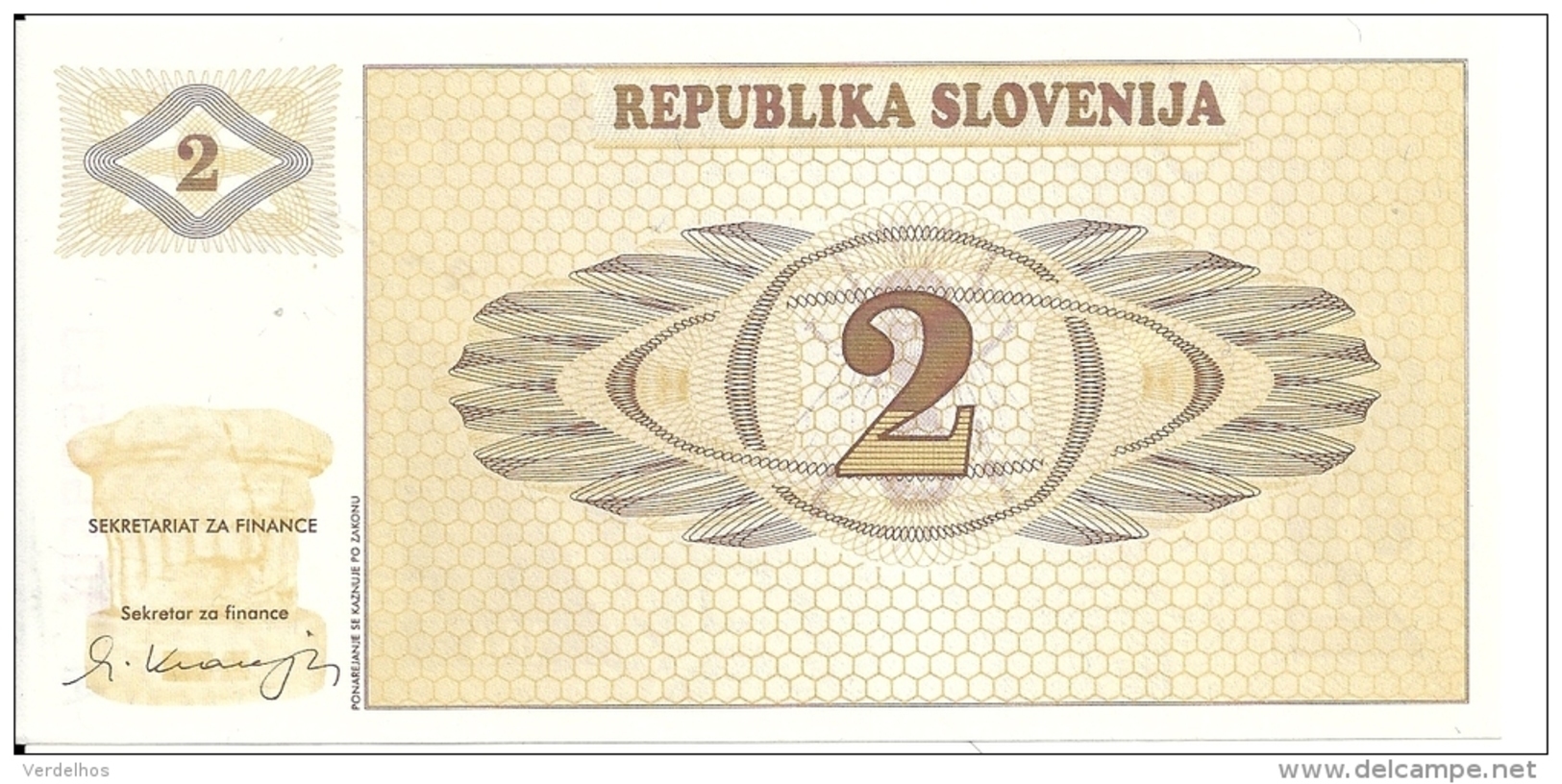 SLOVENIE 2 TOLARJEV 1990 UNC P 2 - Slovenië