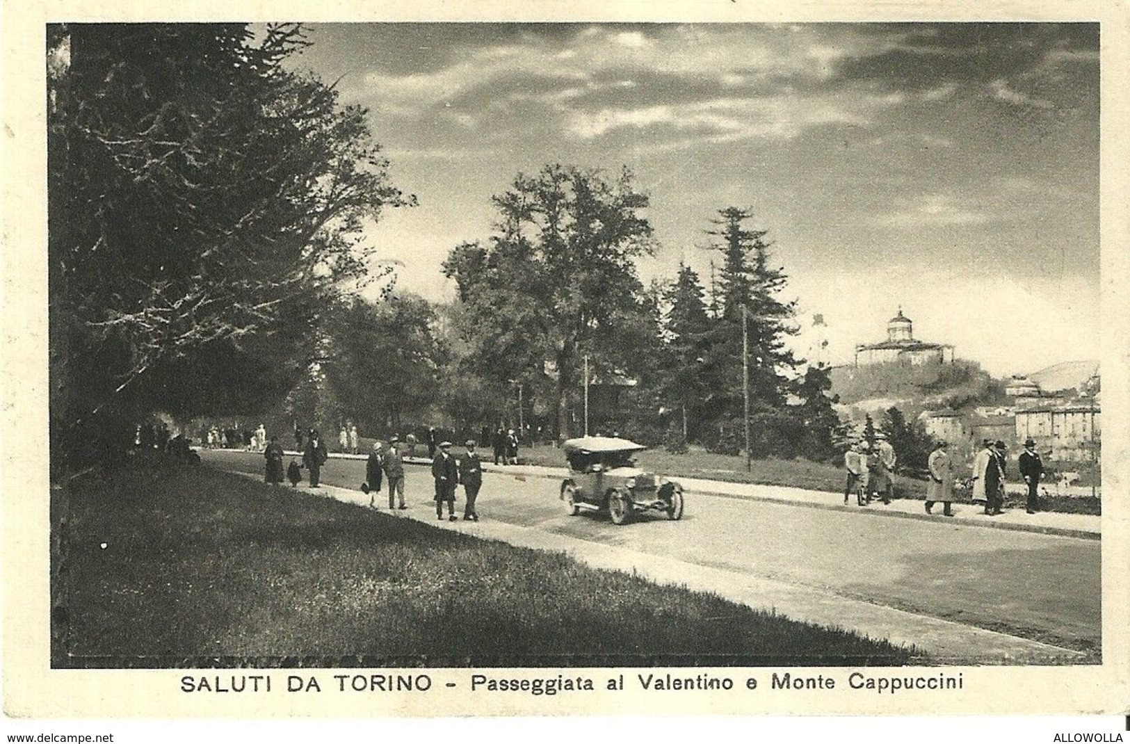2288 " SALUTI DA TORINO- PASSEGGIATA AL VALENTINO E MONTE CAPUCCINI- FIAT PRIMI '900  " CART. POST. AN. ORIG. NON SPED. - Parcs & Jardins