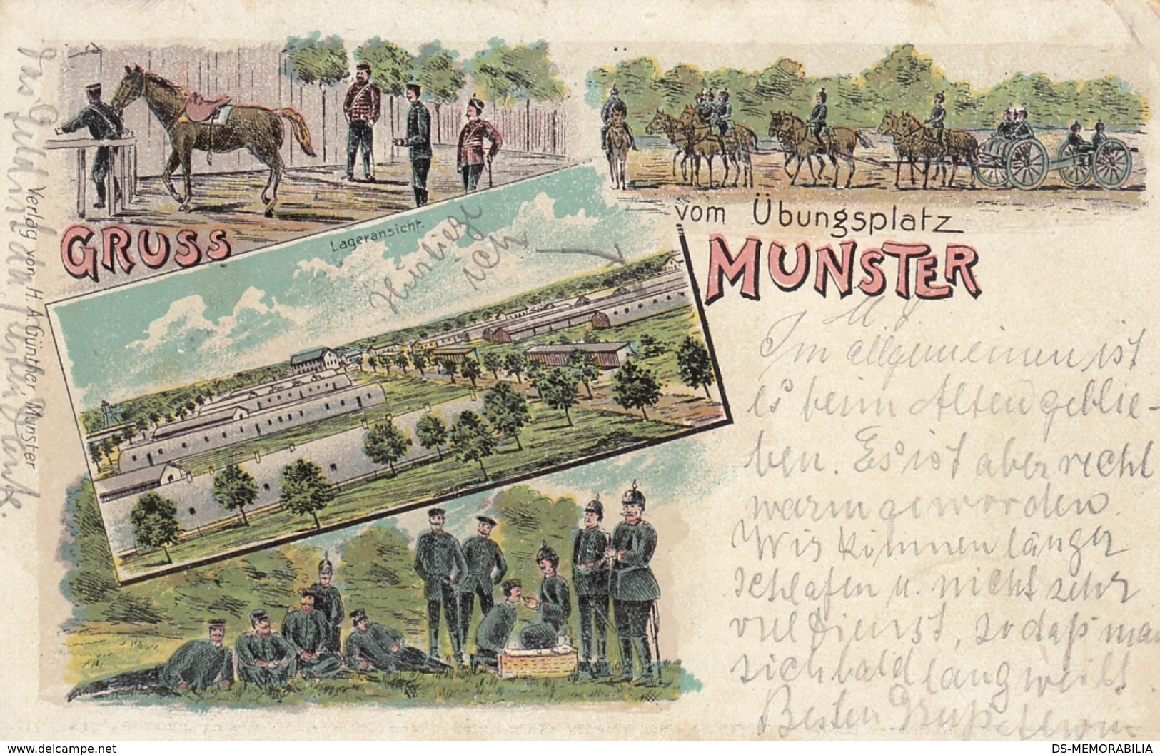 Munster - Gruss Vom Ubungsplatz Farblitho 1901 - Munster