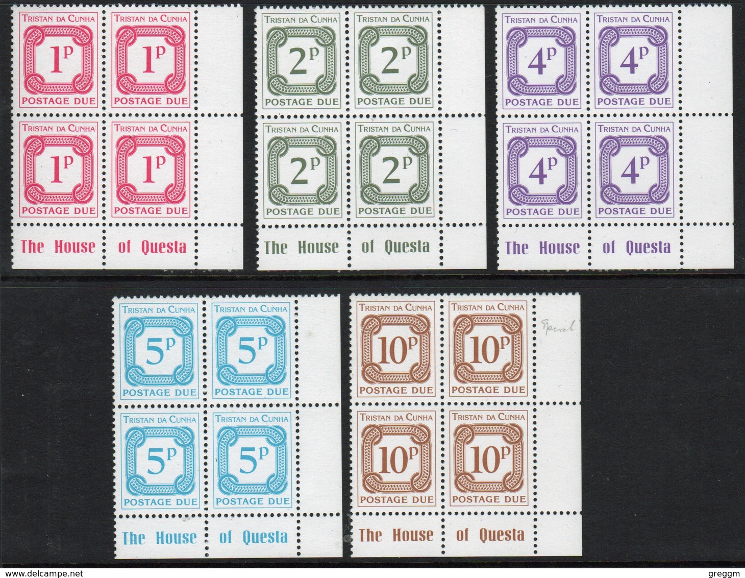 Tristan Da Cunha 1976 Set Of Postage Due Stamps In Corner Blocks Of Four. - Tristan Da Cunha