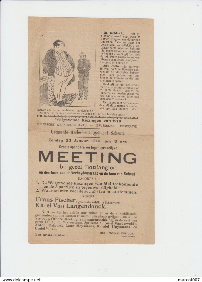 ANDERLECHT - GROOTE MEETING DU 23 JANVIER 1910 - FRANS FISCHER - KAREL VAN LANGENDONCK - Programmes