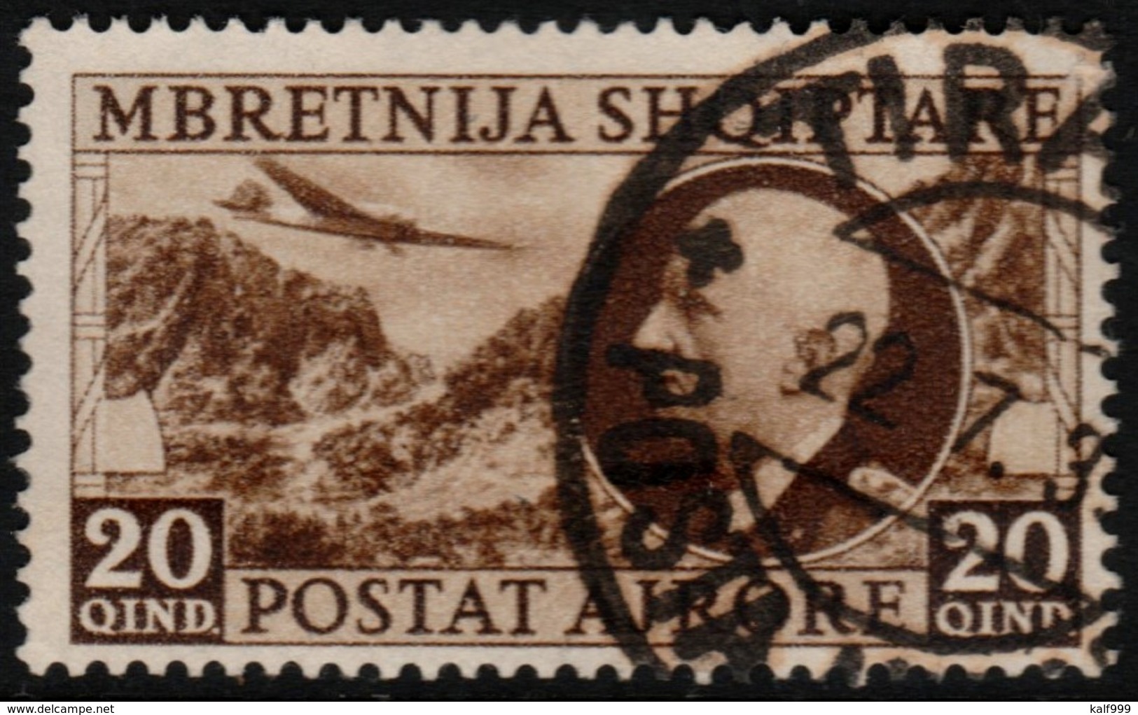 ~~~  Albania 1939 - Airmail Key Value - Mi. 312 (o) CV 25.00 Euro ~~~ - Albania