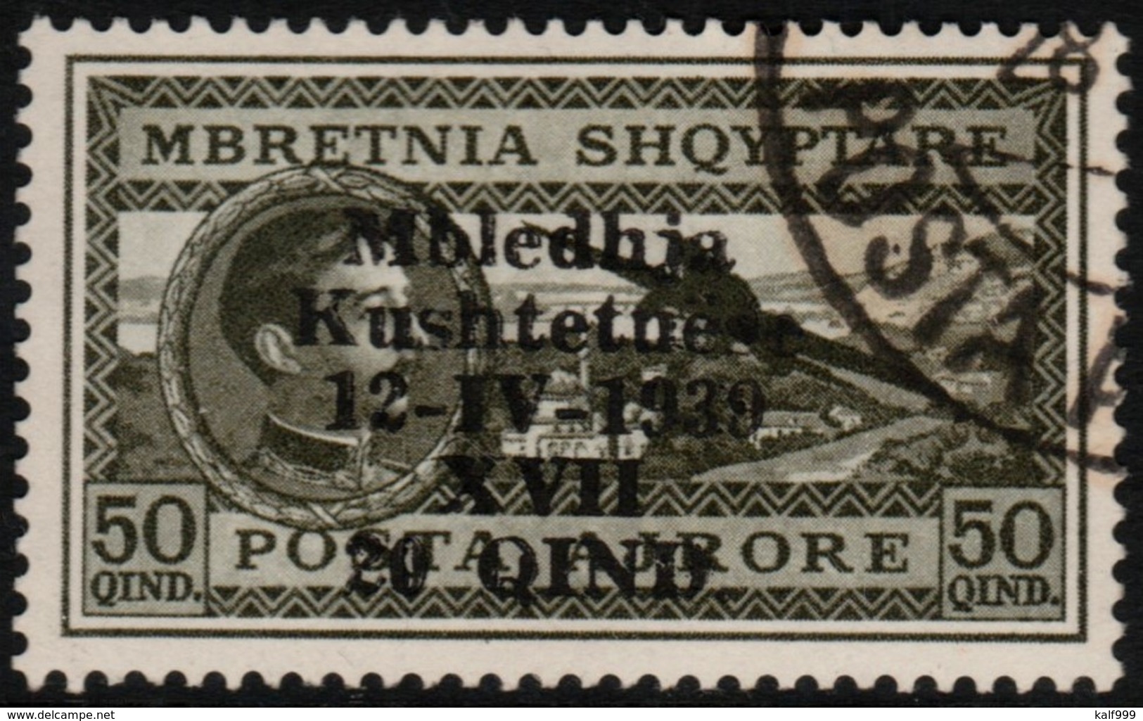 ~~~  Albania 1939 - Airmail Overprinted  Key Value - Mi. 297 (o) CV 14.00 Euro ~~~ - Albanië