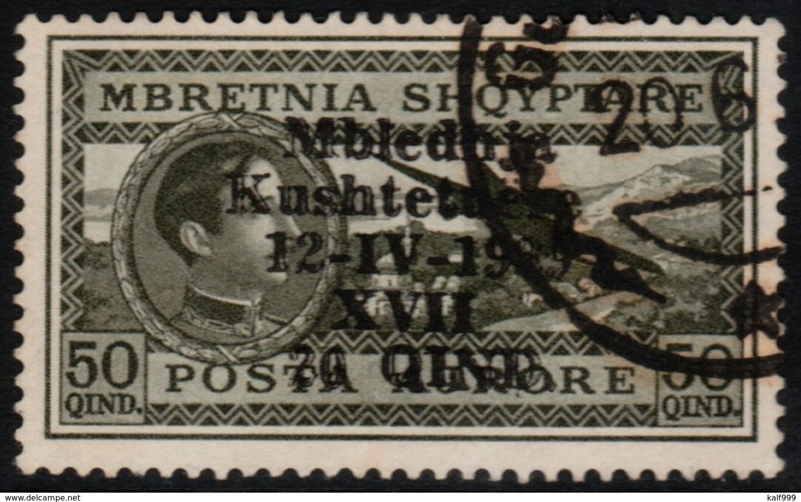 ~~~  Albania 1939 - Airmail Overprinted  Key Value - Mi. 297 (o) CV 14.00 Euro ~~~ - Albanië