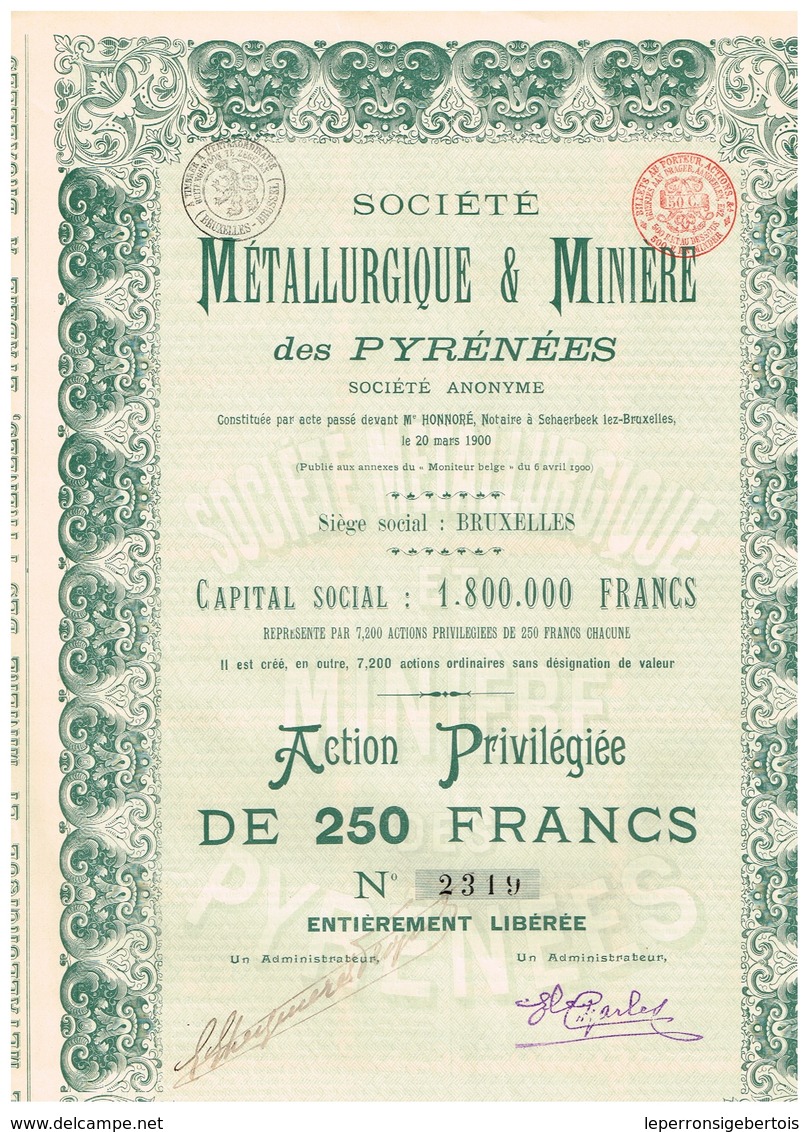 Action Ancienne - Société Métallurgique Et Minière Des Pyrénées - Titre De 1900 - - Mineral