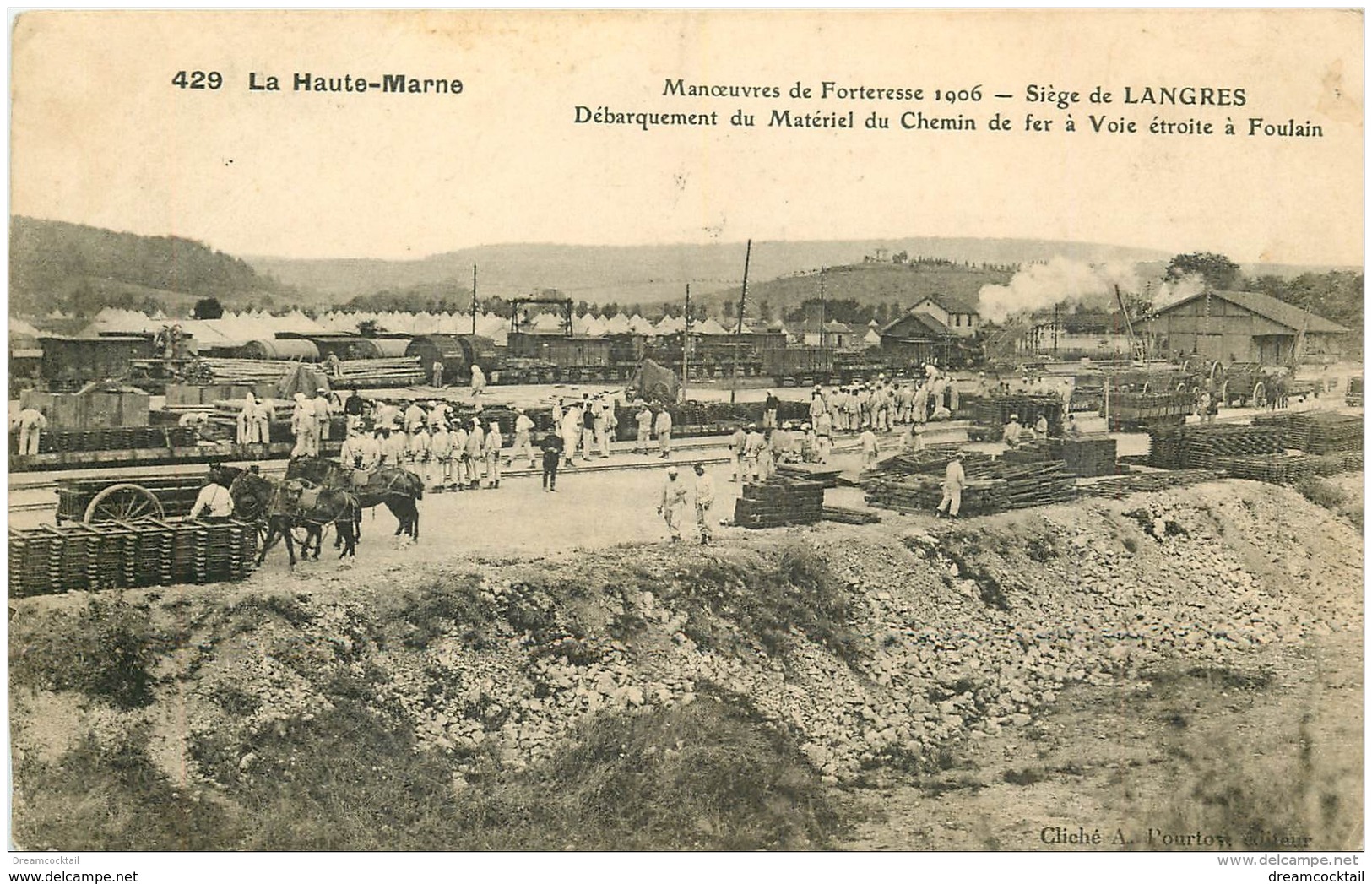 WW GUERRE. Siège De Langres. Débarquement Du Matériel Du Chemin De Fer à Voie étroite à Foulain 1907 Timbre Taxe - Guerre 1914-18